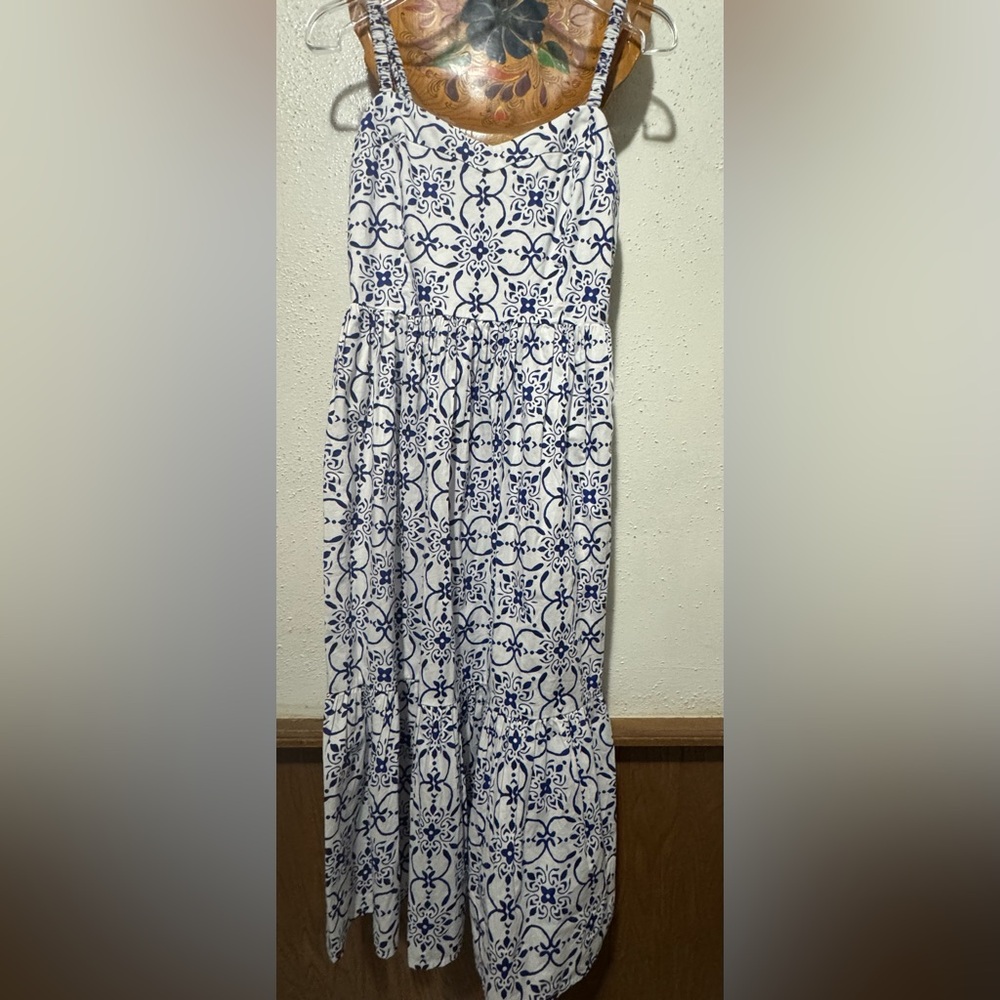 J. Crew factory blue and white Poplin corset midi dress Size 6 - Picture 4 of 14